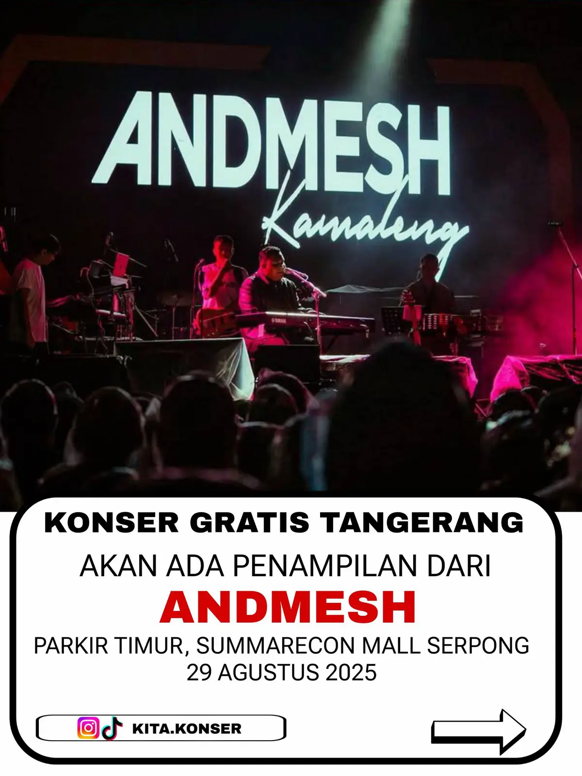 Akan ada penampilan spesial dari  Andmesh 🗓️ 29 Agustus 2025 ⏰ 19.30 📍 parkir timur, summarecon mall serpong 🎟️ GRATIS #konserjakarta #konsergratis #infokonser #konsermusik #andmesh 