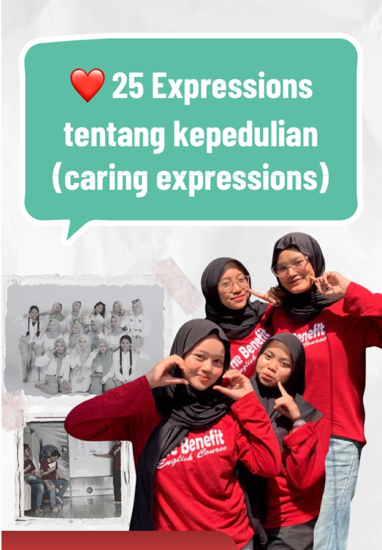 ❤️ 25 Expressions tentang kepedulian (caring expressions) dalam bahasa Inggris + terjemah singkat yang mudah banget untuk dihafalkan✨ Rekomendasi tempat kursus bahasa Inggris untuk pemula di Kampung Inggris Pare, Kediri. #viral #bahasainggrispemula #kursusbahasainggristerbaik #kursusdikampunginggrispare #kosakatabahasainggris     