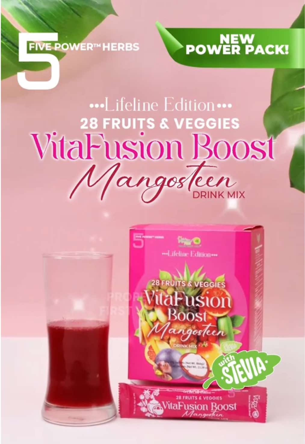 VitaFusion Boost Mangosteen Drink Mix is packed with 28 Fruits and Vegetables. Also formulated with our signature 5Five Power™️ Herbs and sweetened with Stevia. #health #healthy #vitafusion #firstvitaplus 