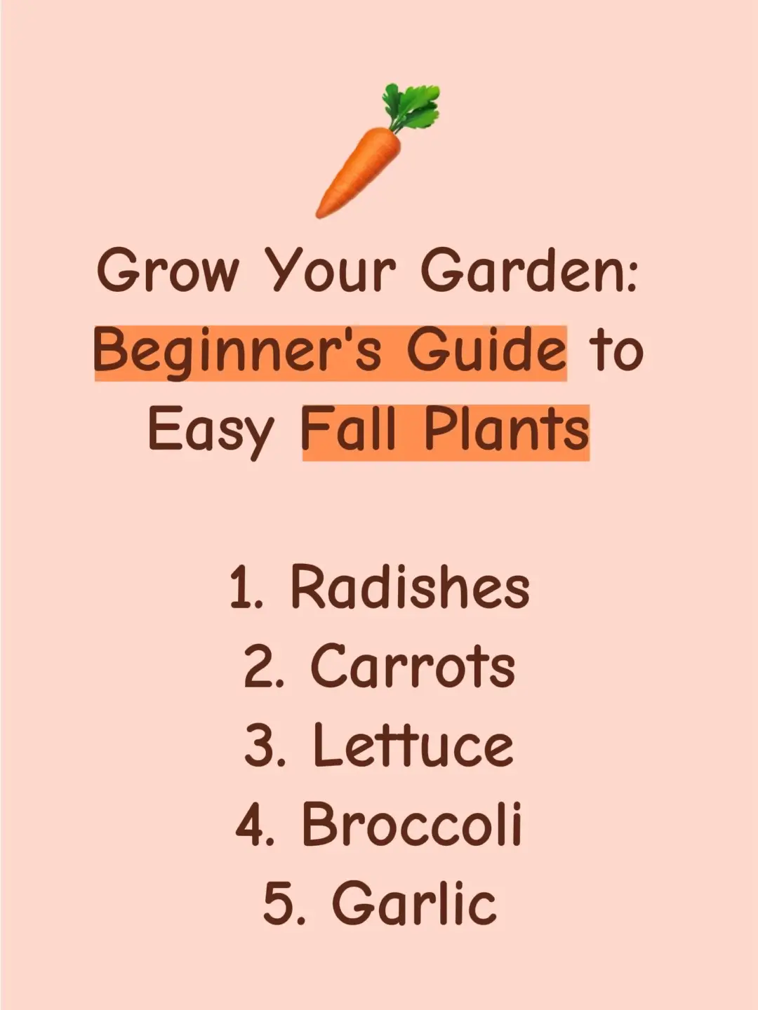 Wondering what to grow this fall? These 5 crops are perfect for backyard gardens and they thrive in cool weather! From fast-growing radishes to long-game garlic, these plants will keep your garden producing into the cooler months. Save this list + tell me in the comments which fall crop you’re growing this year! #creatorsearchinsights  #gardeningtips, #urbangarden, #vegetablegarden, #planting101, 