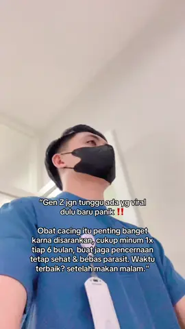 Gen Z jangan cuek sama kesehatan pencernaan‼️ Parasit/cacing bisa masuk lewat makanan & minuman yang kurang bersih. Gejalanya sering nggak terasa, tapi bisa bikin: • Perut nggak nyaman • Nafsu makan turun • Badan gampang lelah Makanya, minum obat cacing cukup 1x tiap 6 bulan penting banget untuk cegah cacingan  Waktu terbaik: setelah makan malam. #healthy #cacing #anakkesehatan #edukasi #minumobatcacing #nakes #perawat #nakes #kesehatan #nakesindonesia #pasien #rumahsakit #pov #obatcacing 