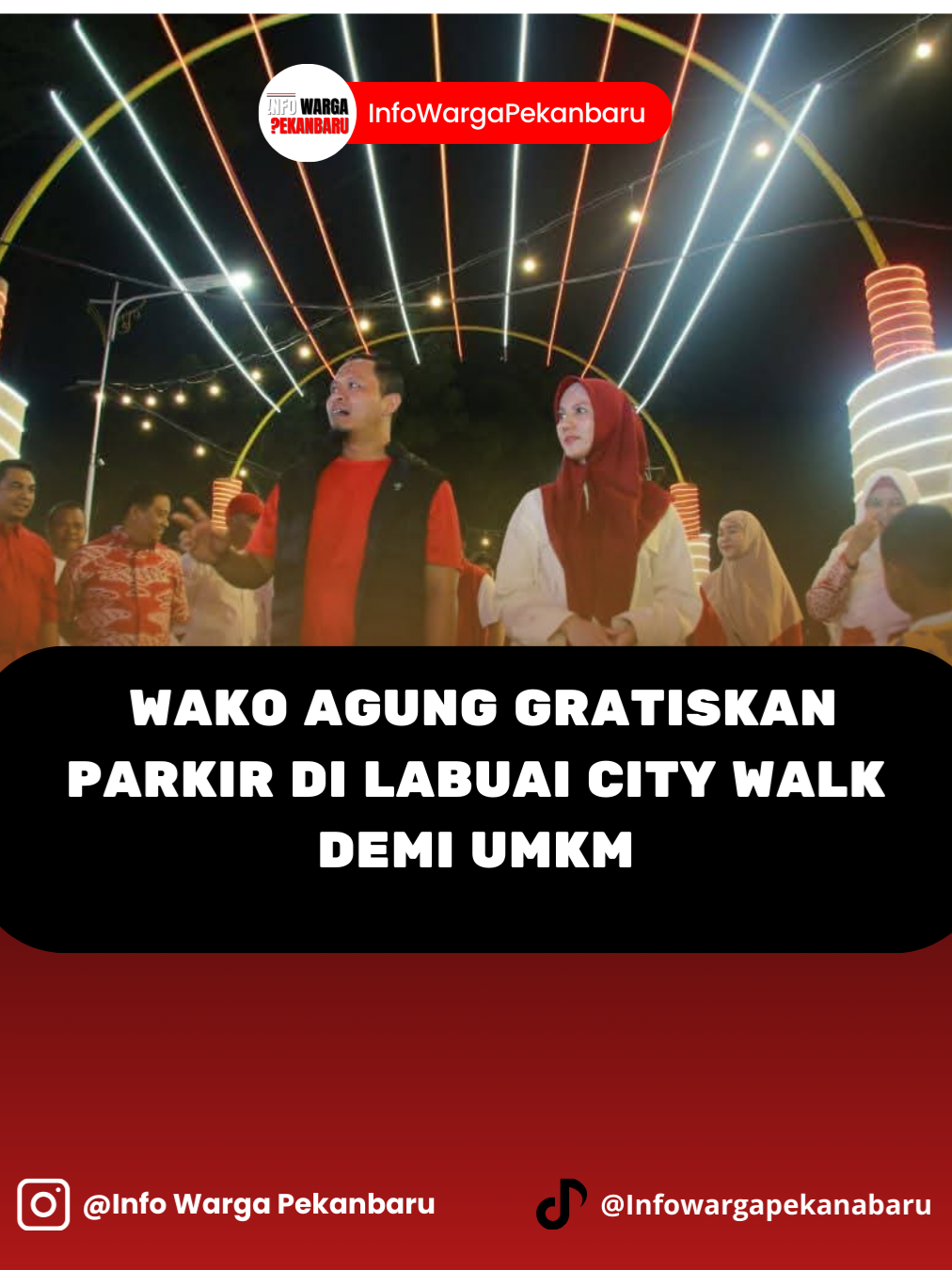 📢 Kabar Gembira dari Pekanbaru! Baru seminggu diresmikan, Taman Labuai City Walk langsung jadi sorotan. Wali Kota Pekanbaru, Agung Nugroho, resmi menggratiskan parkir kendaraan selama dua bulan penuh—mulai 21 Agustus hingga akhir September 2025. Kebijakan ini jadi kado manis untuk warga sekaligus dukungan nyata bagi UMKM agar omzet pedagang semakin meningkat. 🚗✨ Dengan puluhan gerai kuliner dan produk lokal, Labuai City Walk digadang-gadang menjadi “Malioboro-nya Pekanbaru”. Ruang publik baru ini bukan sekadar tempat nongkrong, tapi juga pusat ekonomi kreatif yang hidup dan nyaman untuk semua. Bagaimana, siap jalan-jalan ke sini? 🌃🍲 #PekanbaruUpdate #BeritaPekanbaru #RiauTerkini #InfoPekanbaru #UMKMPekanbaru #LabuaiCityWalk #BeritaRiau #PekanbaruHariIni #KotaBertuah #WaliKotaAgung #UpdatePekanbaru #EkonomiKreatif #PekanbaruNews