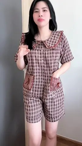 Bộ đũi kẻ caro vân mây tay cộc quần đùi #xuhuong 
