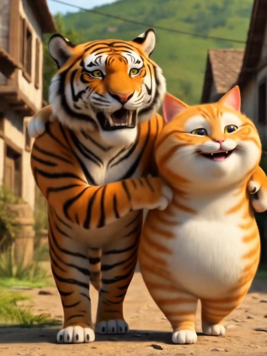 Orange Cat and Brother Tiger prank Hippo🤣🙀#orangecat #kucingnyimut #tiger #kucing #funny 