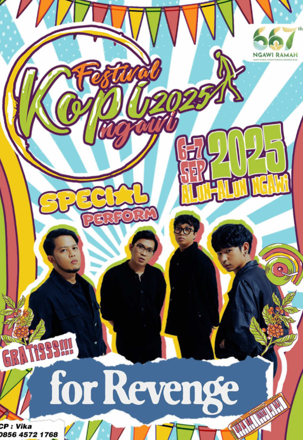 Jangan lewatkan festival Kopi Ngawi 2025 yang berlangsung tgl 6-7 September 2025 di Alun-Alun Ngawi GRATIS!!! Special guest star  @for Revenge  #festivalkopingawi2025  #forrevenge 