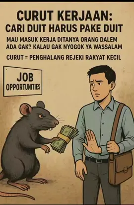 Di daerah kami realitanya begini: Nyari kerja harus pake duit, kalau gak ada 'orang dalem' ya wassalam. Curut-curut penghalang rejeki rakyat kecil masih berkeliaran  Apakah di daerah kalian juga seperti ini..?