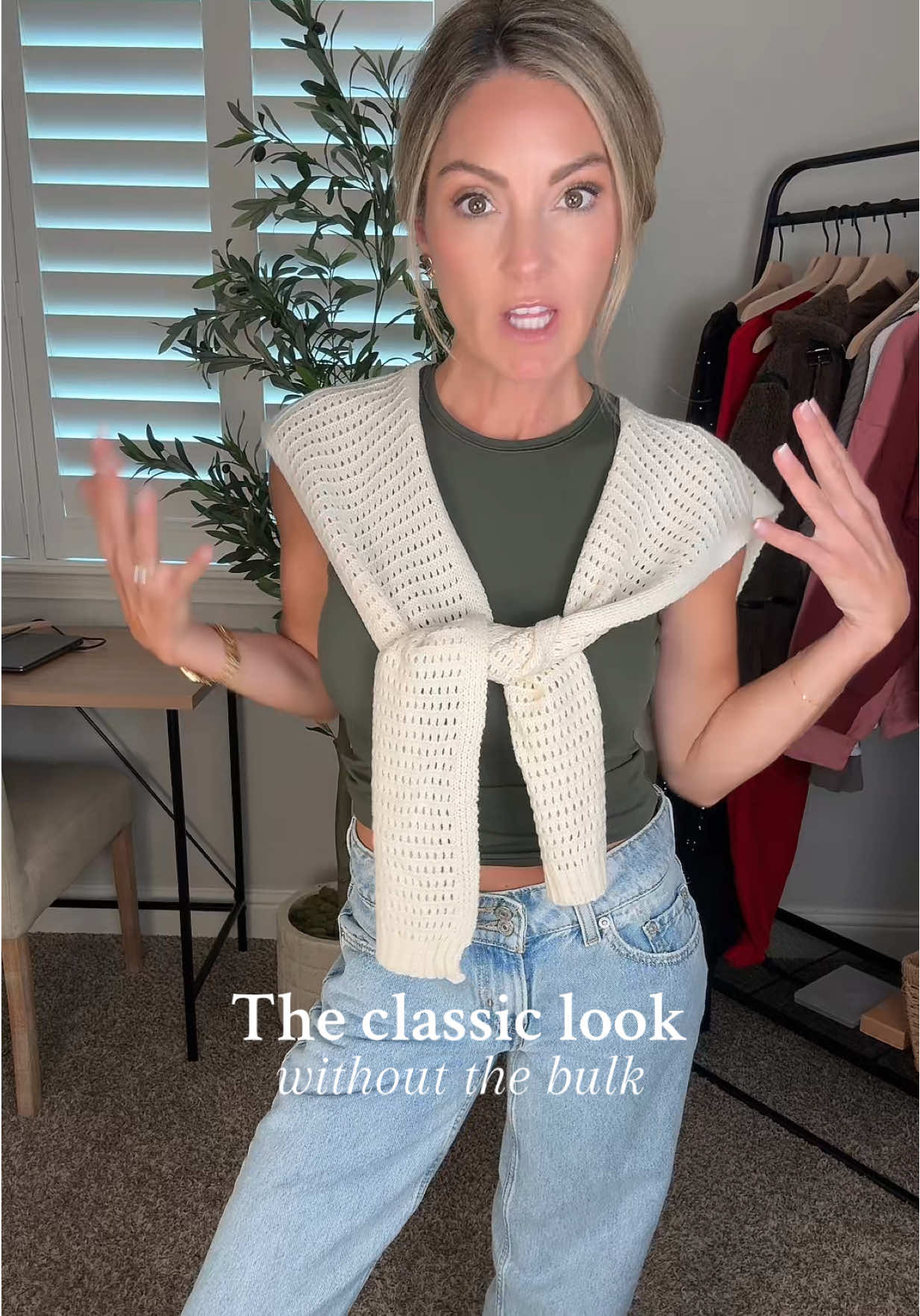 It’s not a sweater, but it looks like one. It’s a shawl that looks like a sweater over your shoulders!  #shawl #preppyaesthetic #oldmoneyaesthetic #tiktokshopcreatorpicks #ttsfashionfam 