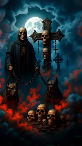 The Grim Reaper stands at the cross of skulls. 🌑🔥 Dark fantasy never dies. #darkfantasy #grimreaper #skulls #gothic #horrorart   
