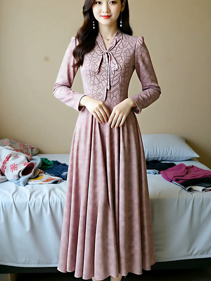 FANMU Lengan Panjang  bunga Chiffon gamis  korean style hijab kondangan  Pantai gaun  Rayon Mewah Dewasa Santai V-Neck Slim-fitting A-Line Dress Wanita Midi Sifon