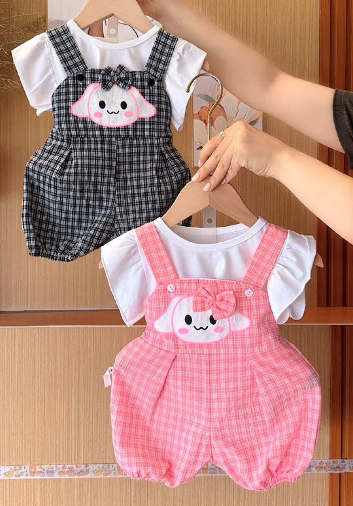sét áo cotton + yếm kẻ liền thân. #mebereview #mevabe #xuhuong #setdoxinh #setyem 