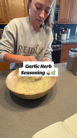 Garlic Herb Seasoning: DIY 🧄🌿 Recipe (single batch) 4 Tablespoons garlic powder 2 Tablespoons parsley 2 Tablespoons chives 2 Tablespoons dill 2 Tablespoons onion powder 2 teaspoons thyme 2 teaspoons black pepper 2 teaspoons salt Mix until combined. Enjoy on top of roasted potatoes, crockpot meals, all around everything seasoning 🤤 Drop below what else you would like for pantry staples ⬇️ #seasoning #homemade #foodpreservation #homecooking #DIY 