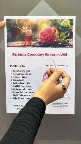 Perfume Company Hiring in UAE..  #accountant #helpers #sales #trolleyboy #heavydrivers 