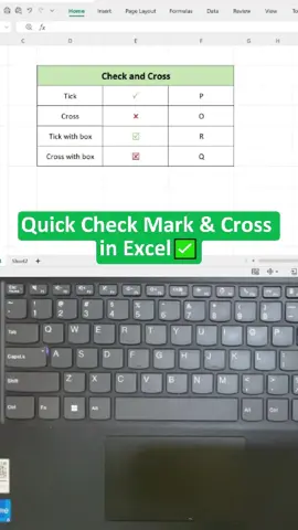 Quick Check Mark & Cross#excel #exceltips #exceltutorial #techtips #keyboard #officehacks #pctips #wpsoffice #fyp 