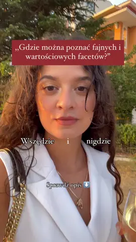 Może Cię zdziwię, ale tutaj wcale nie chodzi o miejsce.  Nie chodzi też o to, że ,,wszyscy faceci są tacy sami i chcą tylko jednego”. Problem tkwi zupełnie gdzie indziej, a jesteś nim… Ty! 🙀 Tak, kochana, to właśnie Ty jesteś powodem dlaczego przyciągasz nieodpowiednich/niedojrzałych/ (wstaw swoje słowo) facetów 😮‍💨 Nie chodzi o to w jakie miejsce pójdziesz, by kogoś poznać. Chodzi o to jaką ENERGIĄ emanujesz. Chodzi o to jaką jesteś kobietą, jakie masz wartości, jakie masz standardy 🤌🏼 Może to brutalna prawda, ale zawsze będziesz przyciągać dokładnie to czym sama jesteś. Jeśli masz mnóstwo nierozwiązanych problemów z samą sobą to będziesz przyciągać facetów, którzy są… chodzącym problemem 🫩🫩🫩 Chcesz to zmienić?  Przygotowałam dla Ciebie coś co pomogło mi wyjść z tego schematu, gdzie pokazuję Ci jak zmienić siebie i swoją energię, tak aby przyciągać do swojego życia wyłącznie najlepsze relacje i wartościowych mężczyzn ✨ Skomentuj ENERGIA, a ja prześlę Ci więcej info 👇🏼 . . . #relacje #relacjedamskomęskie #żeńskaenergia  #kobiecaenergia #kobiecość 