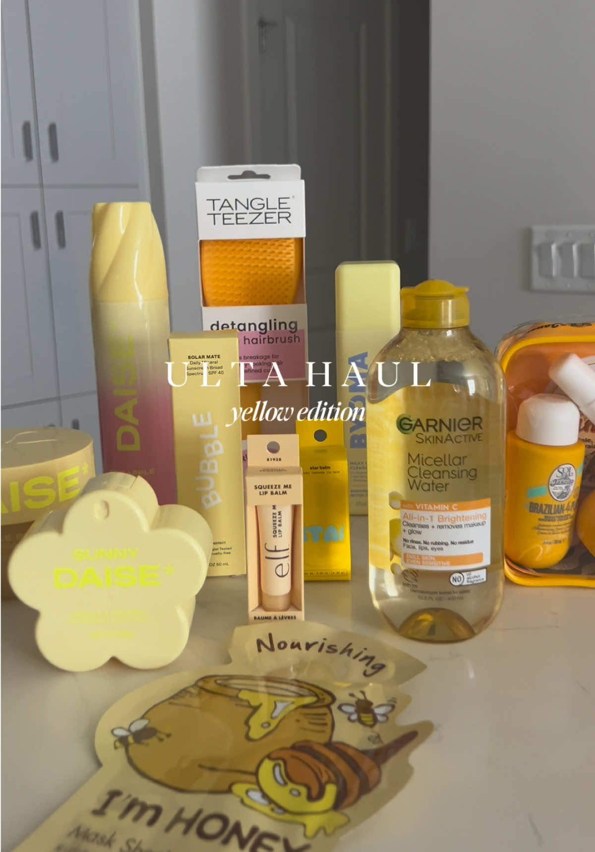Can you guess what I’m making with this 🤭💛 Yellow haul from Ulta! @Ulta Beauty @daisebeauty @Tangle Teezer @e.l.f. Cosmetics @GarnierUSA @Sol de Janeiro Inc @byoma @Bubble Skincare @STARFACE @TONYMOLY USA #ulta #ultahaul #makeup #foryoupage #CapCut 