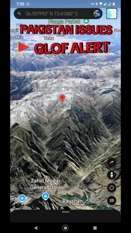 GHIZER RIVER GLOF in Gilgit-Baltistan 🌊 -First, shepherds heard a strong sound ~1 am => the glacier surged (4570 m) -They issued the evacuation alert! -1st wave of mud flow/debris reach valley at 3:20am -2nd phase at 5am Here are exact source/deposit locations After Dharali 2 weeks ago INCREDIBLE GLOF early this morning in Gilgit-Baltistan 🌊 -Originated from a glacial lake at 4570 m in Raoshan gupis  -blocked the Ghizer river for 8 hours at the village of Raushan (2160m)!  Blatten-like damming of the valley...
