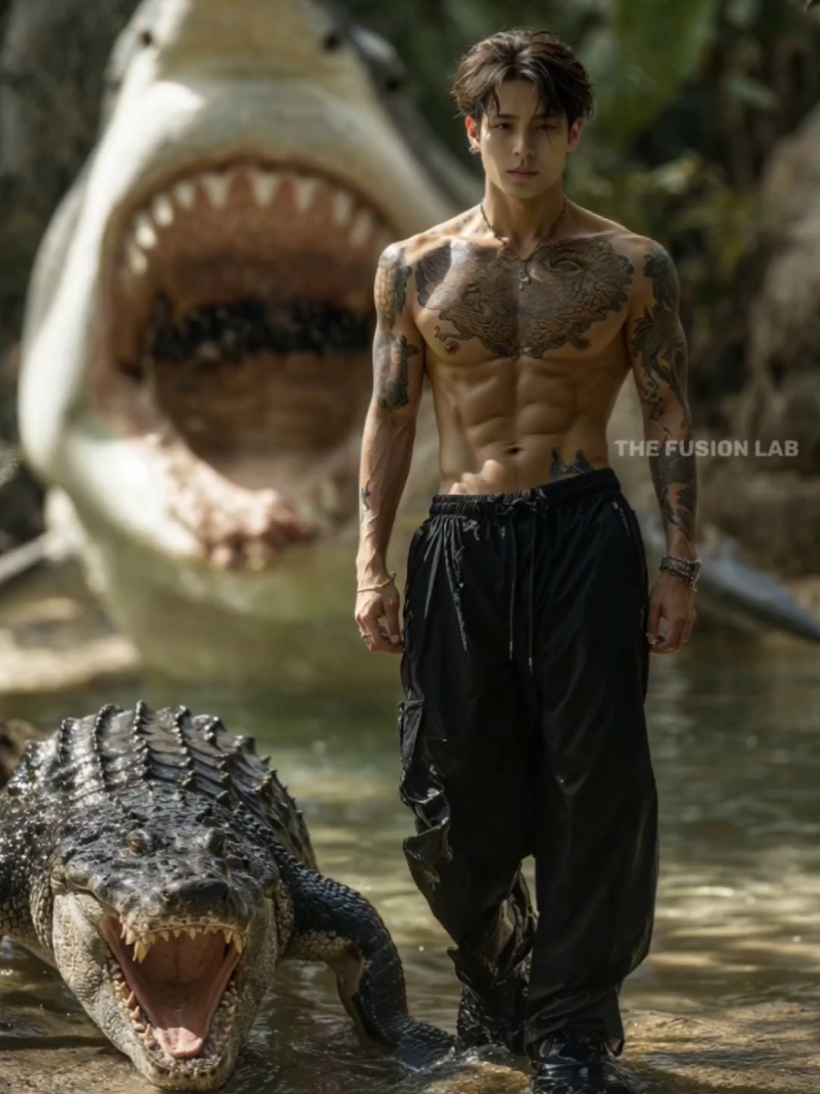 Human, Shark and Crocodile Fusion #pixverse #pixverseai #fusion #ai #livewallpaper 