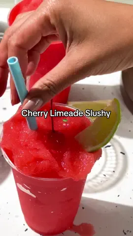 Hot day blues, consider them solved! This cherry lime #slushy is frosty, tangy, and perfect for the dog days of summer! 🍒 #frozendrinks #cherry #mocktail 