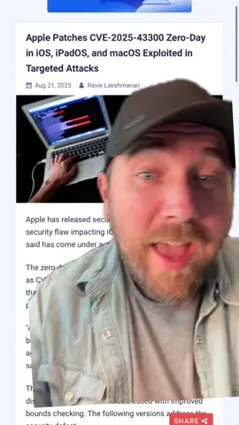 You! Yeah you! Run your f’n updates today. Apple patched a zero day vulnerability that is under active exploitation. 