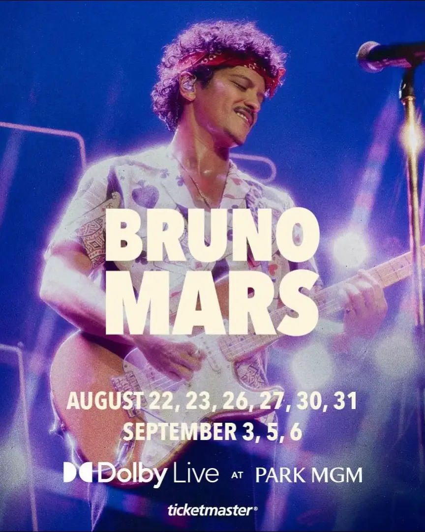 Bruno Mars and the Hooligans return to Dolby Live at Park MGM tonight! (August 22). Everyone going - dance, sing, and enjoy every moment! 🎶✨ #brunomars  And don’t forget, no phones allowed! 📵 © Live Nation Vegas | Daniel Ramos 