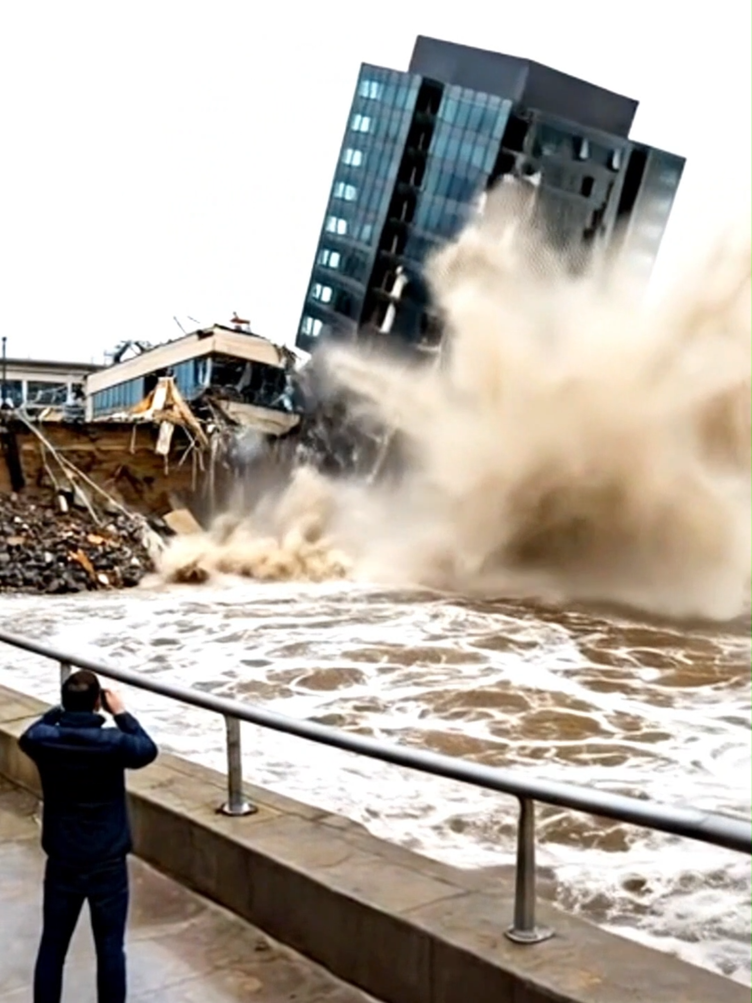Dangerous Moment Of Flood ! Swallowed by the Flood #Flooded  #floodwarning  #RiverbankCollapse #FloodDisaster #CrowdInDanger #LeveeFailure #AIGenerated #CGIsimulation #DisasterAwareness #FloodSafety #AIshorts #UrbanFlood