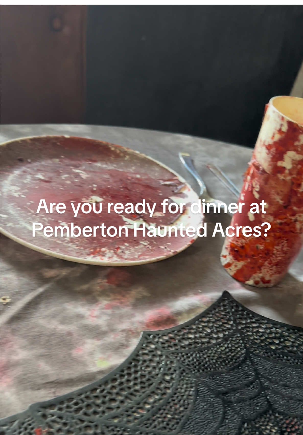 The table is being set. The fog is coming. Soon the monsters will be having you for dinner @pembertonhauntedacres ! Are you ready to eat?  #pembertonhauntedacres #pembertonhaunters #hauntedacres #hauntedhouse #halloween 