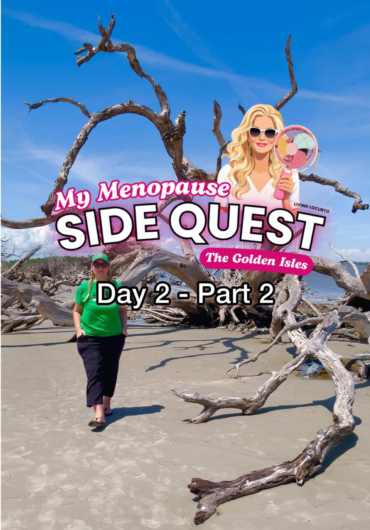 Driftwood Beach on Jekyll Island Day 2 - Part 2 of “My Menopause Side Quest” 🔥 “My Menopause Side Quest” is a solo trip I’m on to keep from ugly crying after dropping my daughter off at college across the country.  Just me and my portable fan! Inspired by @the__marchives 👏 #mymenopausesidequest  #livinglocurto #emptynester #solotravel #exploregeorgia 	