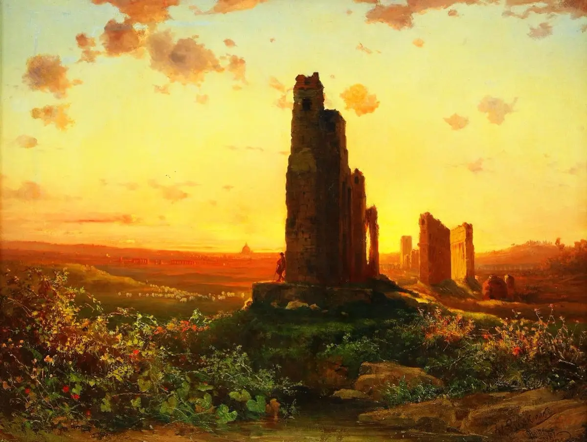 When life sways you to your knees, rise anyway, anchored in self-respect, guided by courage, and fueled by the knowledge that you matter.  Painting by Henryk Cieszkowski Tiber Landscape With Ancient Ruins - Hermann Corrodi View of the Roman Campagna - Thomas Cole #paint #painting #art #fyp #foryou #viral #fypシ 