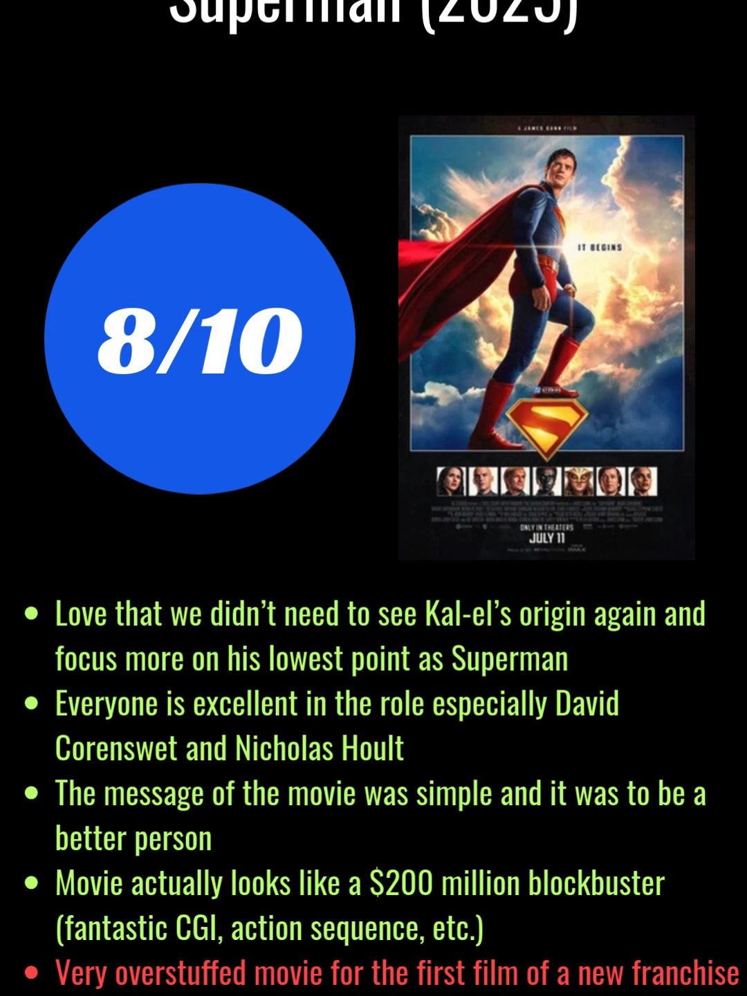 So glad James Gun took over DC studios #movie #movies #moviereview #movierecommendation #2025movies #davidcorenswet #superman #dc #dccomics #rachelbrosnahan #lexluthor #nicholashoult