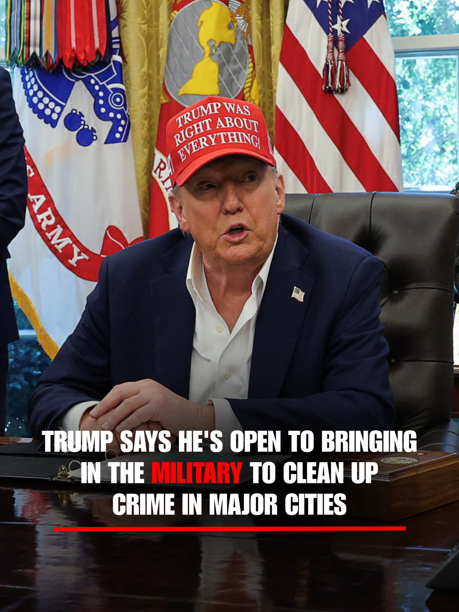 JUST IN: President Trump says he’s open to bringing in the military to clean up crime in major cities, adding that Chicago may be next on his list.