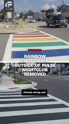 The state of Florida painted over a rainbow crosswalk outside the Pulse nightclub in Orlando, which commemorated the 49 people killed at the nightclub in 2016. The removal comes during campaigns by the state and Trump administration to paint over “asphalt art.” The dual directives are calling this a safety measure to make roads easier to navigate without distractions.