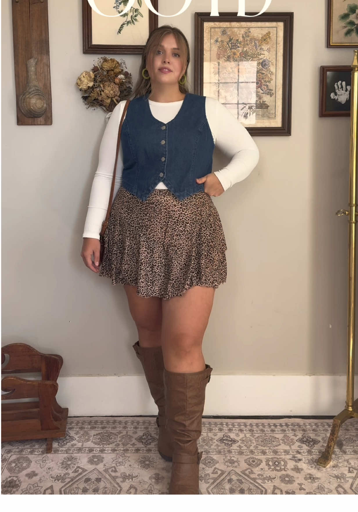 Falling so hardddd 🍂 Skirt and vest - SHEIN (search 7Y96N and click more at the top right to see my picks) Boots - Walmart Storefront (link in bio) Long sleeve - Amazon storefront  #OOTD #plussizefashion #midsizefashion #falloutfits 