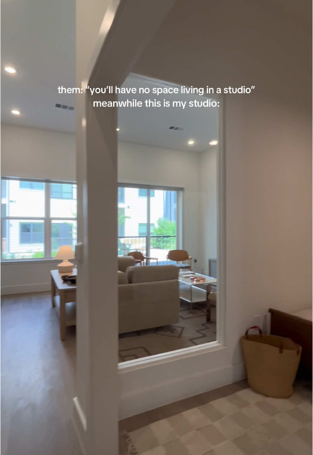 that glass window though in the middle >  #atx #atxlife #studioapartment #austinapartments   THE SAVINGS: Talk to your agent on how to self prorate to lower your monthly rent: $1599 + 10  weeks FREE = $1316 effective