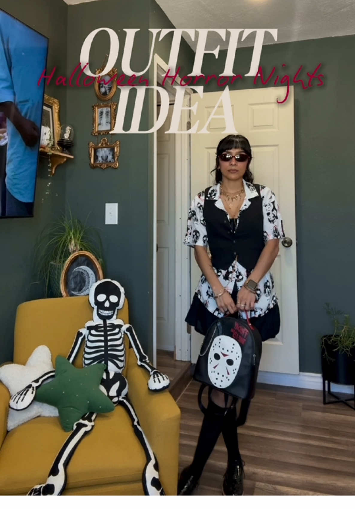 #HHN Jason voorhees outfit idea🩸button up from @Walmart ( bought it 2 years ago )  Vest & skirt and black leather shoes from @Ross Dress for Less  Corset top from @SHEINUS  Bag from @Amazon  #summervibes #summerween #outfit #OOTD #outfitideas #horrortok #outfitinspo 