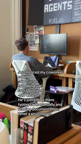 Bro is manually coding 2025.  #tech #startup #ai #chatgpt #vibecoding 