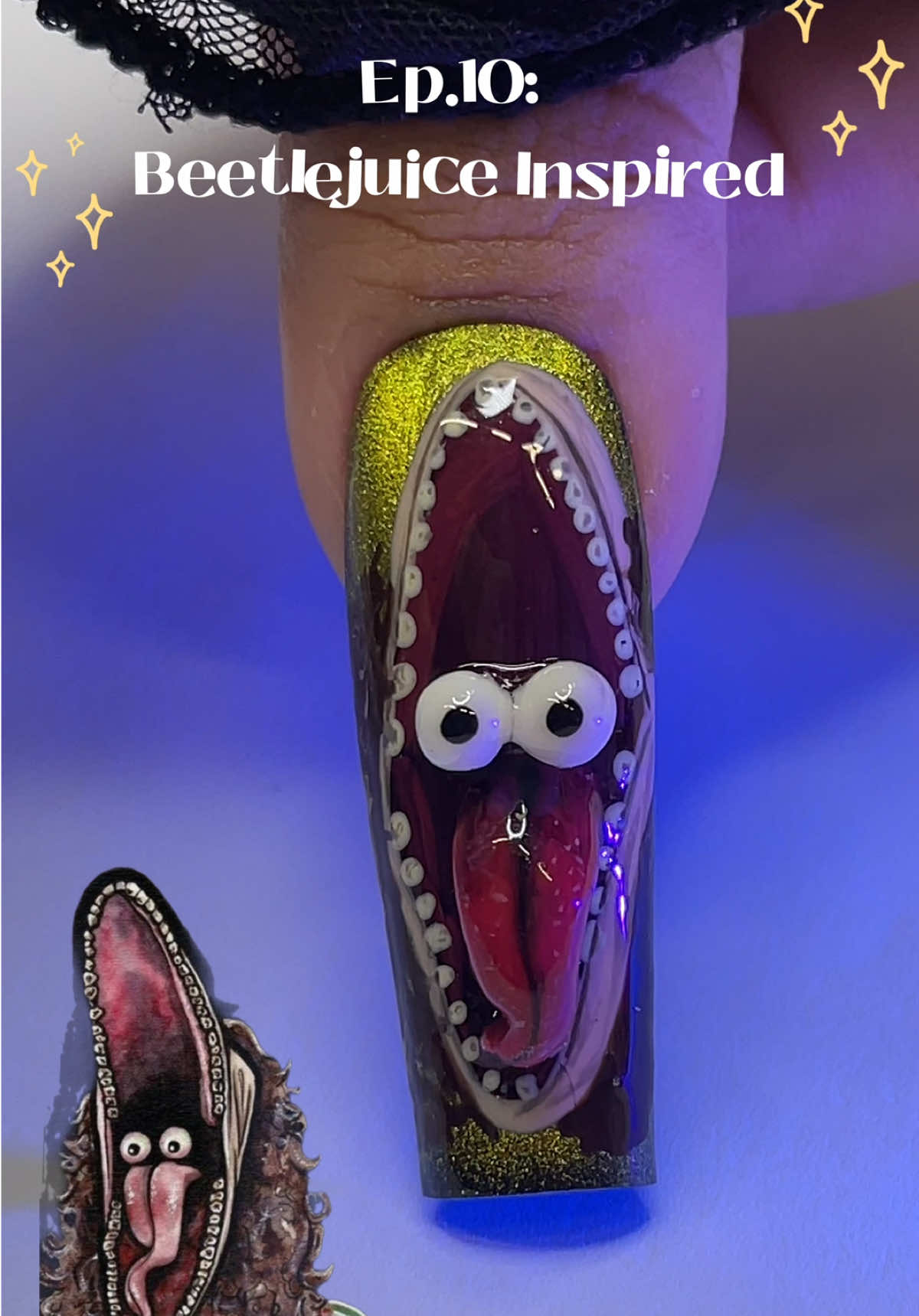 Ep.10: 🪲🧃 #halloweennails #beetlejuice #3dnails #3dnailart #character #nails #foryou #fypシ 