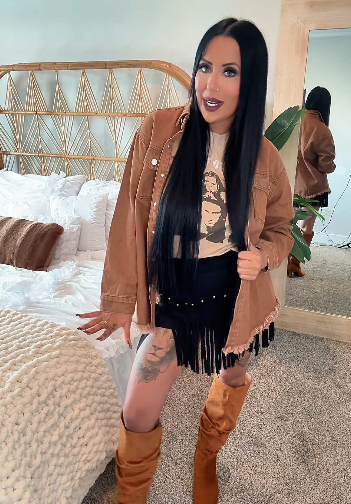 Fall Outfit of the Day OOTD with Boots, Jacket, and Skort #falloutfit #ootdfashion #fallboots #womensjacket #skortstyle 