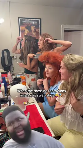 All the dressing room girls today: 👩‍🦰👱‍♀️👩‍🦳👩‍🦱 Wigs swapped, identities stolen, chaos achieved 😂🎭 #BTGLesMis #LesMisBrighton #LetThePeopleSing #LetThePeopleSingBrighton #BrightonTheatre  