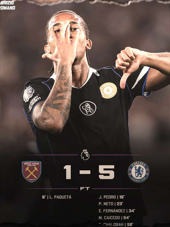 FULL TIME‼️ West Ham 1 - 5 Chelsea L. Paqueta 6' - João Pedro 15' Pedro Neto 23' E. Fernández 34' M. Caicedo 54' T. Chalobah 58' Juara dunia tak terbendung😳🔥 - - #chelsea #PremierLeague  #footballedit #foryoupage 