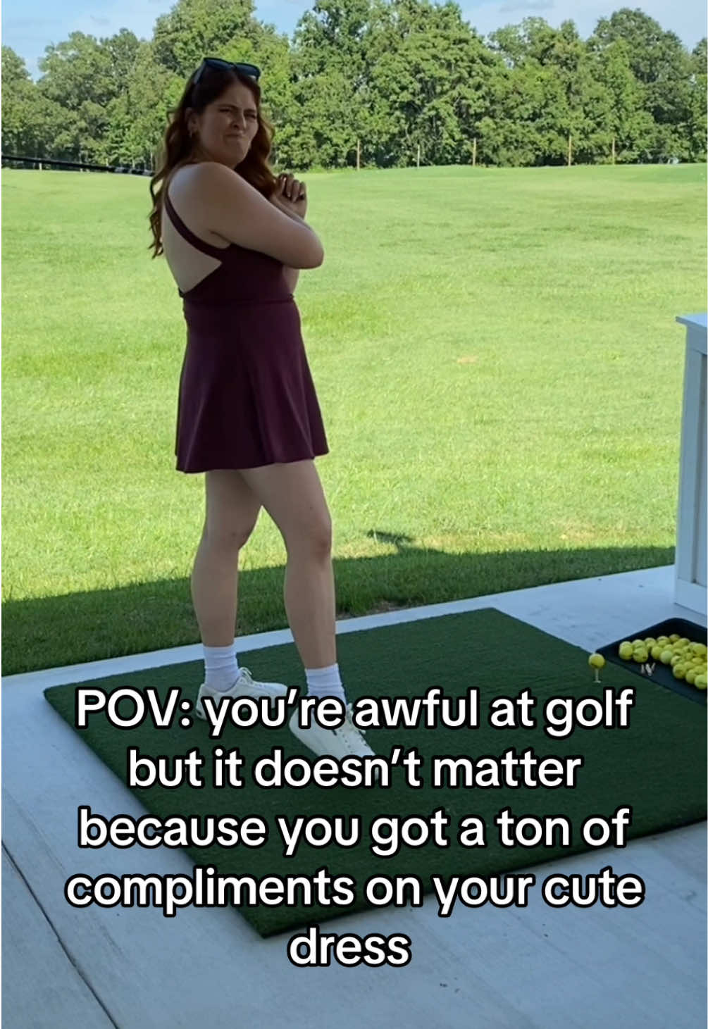 I may be REMARKABLY BAD at golf, but I look very cute while failing, and I think that’s important. A win is a win! Also, this dress is so comfy, has built in shorts with hidden pockets and you don’t have to take it off to use the bathroom! And right now it’s 40% off 😏  #fyp #tiktokshop #ugccreator 