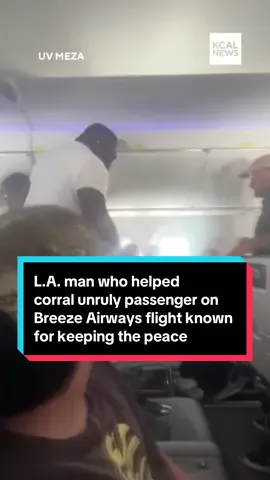 A Breeze Airways flight was diverted last week after an unruly passenger, who airline officials said was drunk and shouting obscenities, caused a scene and prevented them from landing at LAX. Now, Los Angeles middle school security guard Rayshaun Riley, who helped keep the passenger contained as the flight was diverted to Grand Junction Airport in Colorado, is being recognized for his history of keeping the peace. Video of the incident has since gone viral, showing the good Samaritan stepping up to put the man in his place after he broke free from zip tie restraints twice. #breezeairways, #flight #losangeles #goodsamaritan