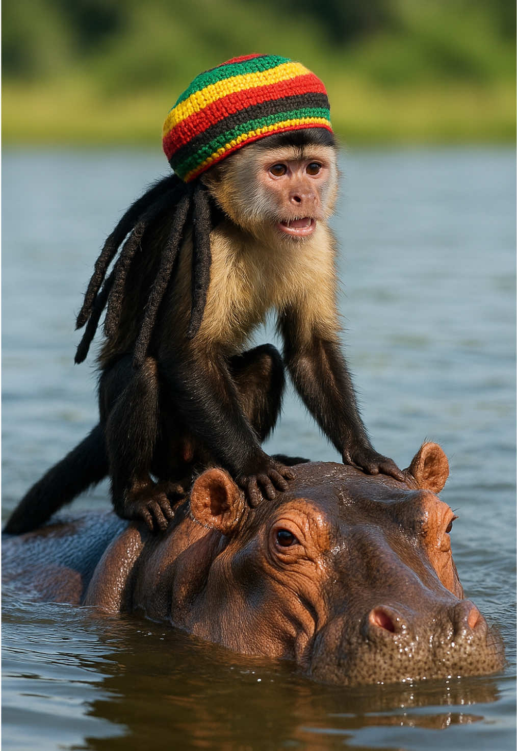 JAHMUNKEY VS HIPPO🦛 #hippo #rasta #monkey #funny #ai 