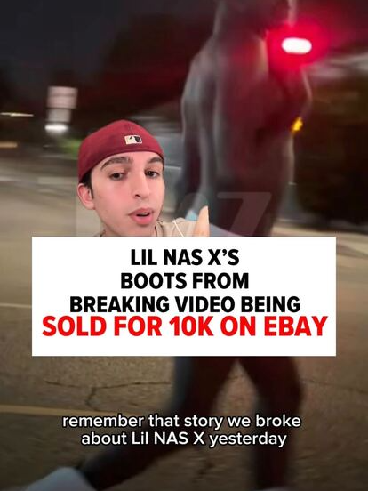 Boots for $10,000! #LilNasX 's boots from our breaking video of him strutting down Ventura Boulevard yesterday are currently being sold on eBay for $10K! 😭 Would you buy the boots?👢⚡