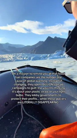 Fun Fact: the lake that we are on, was not here 70 years ago.  This lake is younger than my grandma. Why is it here? Glacial melting.  Glaciers are melting — and no, it’s NOT your fault. Fossil fuel companies are the number one cause of global warming. Since 1988, just 100 companies have been linked to over 70% of global emissions. Instead of changing, they spent BILLIONS on ad campaigns to guilt-trip you into thinking it’s about your plastic straw or your light bulbs. They lobby governments to protect their profits… while our glaciers disappear. Don’t let them gaslight you — hold the real polluters accountable. Don’t let the oligarchs tell you otherwise. We outnumber them by billions. It’s time to take back the earth and protect her 🌎 📍Fjallsárlón, Iceland  #glaciers #globalwarming #fossilfuel #iceland #facts 