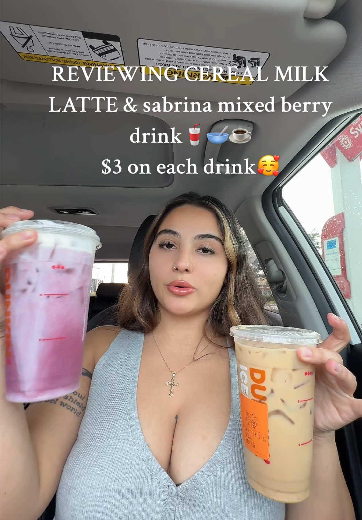 dunkin cereal milk latte & sabrina mixed berry  $3 each on these drink since it was after 1pm☺️ #cerealmilklatte #dunkindonuts #dunkin 