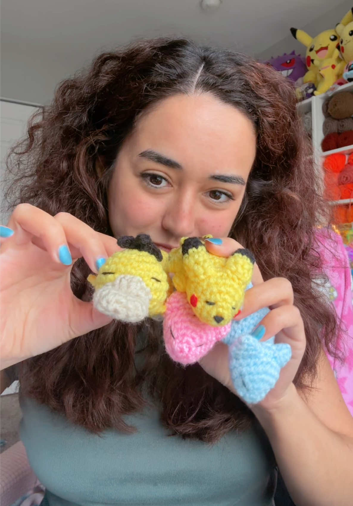 I’ve been obsessed with making tiny sleepy pokemon.  👁️👄👁️ Which pokemon do you think should I make? • #sleepypokemon #tinyplush #tinycrochet #crochet #pokemon 