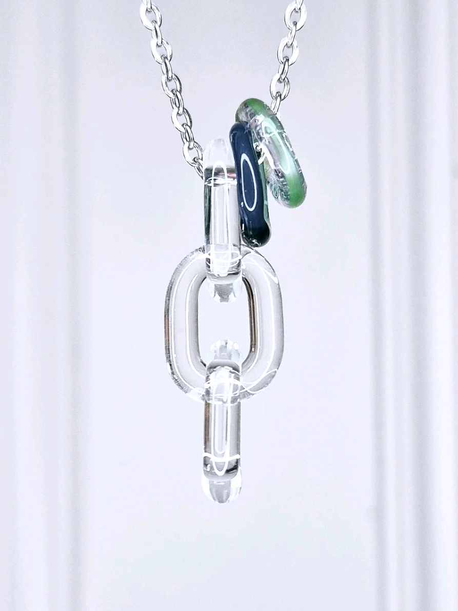 Link pendants styled with chains & beads ✨️ Endless possibilities. Perfect alone or as an addition. #jewelrystack #glassstack #wbnuglass #foryou #fyp 