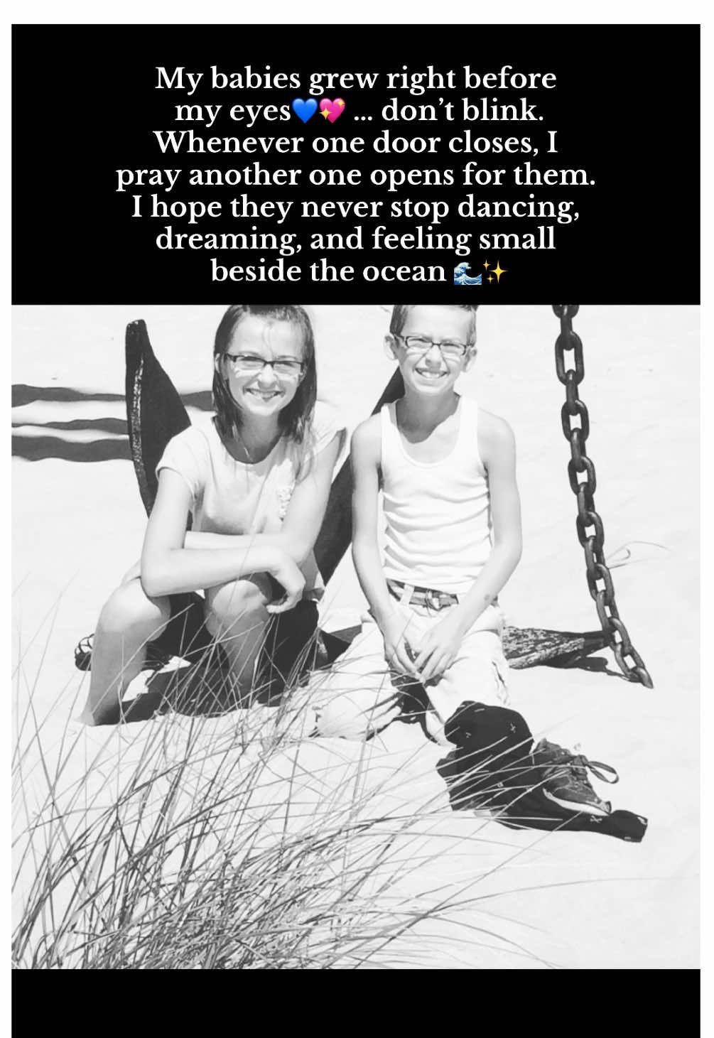 Whenever one door closes, I hope one more opens… I hope you still feel small when you stand beside the ocean. Remember parents when you are struggling and getting them ready for school-cherish these days these moments in these times because I’ll tell you My babies grew right before my eyes 💙💖 … don’t blink, friends. Whenever one door closes, I pray another one opens for them. I hope they never stop dancing, dreaming, and feeling small beside the ocean 🌊✨ #IHo#IHopeYouDancem#MomLifeB#MyBabiesMyWorldn#SonAndDaughtermilyLove 