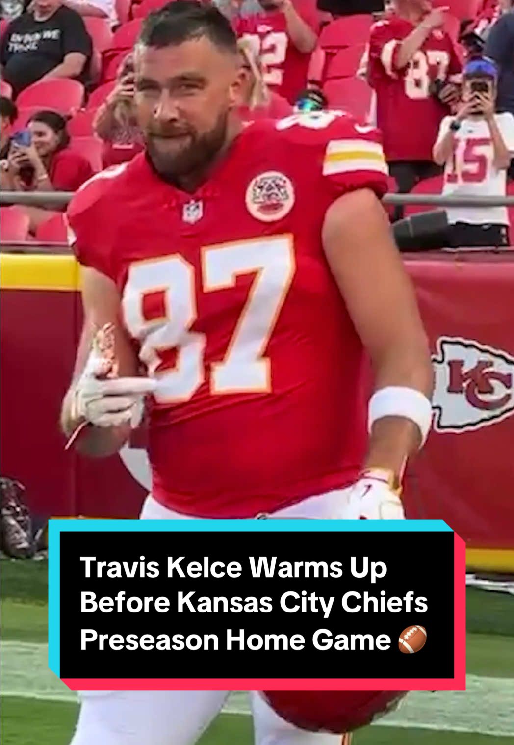 BRB if you need us we'll be thinking about this #TravisKelce moment as he warms up for the #KansasCityChiefs vs. #ChicagoBears preseason game  the rest of this weekend. 🤭🏈 #NewHeights #kcchiefs 