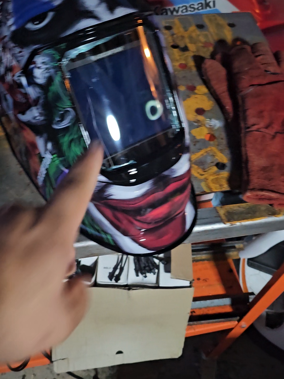 Nicest welding helmet I own.  #backtoschool #welding #weldinghelmet #joker #thejoker 